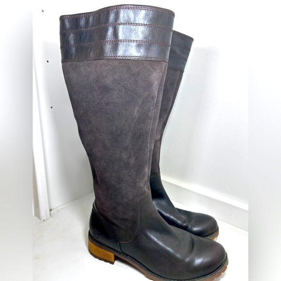 Timberland Women’s Leather Boots Riding Knee Wide Calf Brown size 6 1/2 - Picture 1 of 14